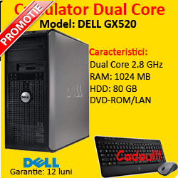 Calculatoare Second Hand DELL OptiPlex GX520 TOWER, Dual Core, 2800Mhz, 1Gb, 80Gb HDD, DVD-ROM