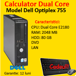 Computer Dell Optiplex 755 Desktop, Dual Core E2180, 2.0Ghz, 2Gb RAM, 80Gb, DVD-ROM