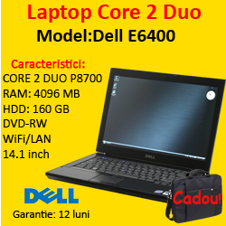 Laptop sh Dell Latitude E6400, Core 2 Duo P8700, 2.53Ghz, 4Gb DDR2, 160Gb, DVD-RW, 14 inci