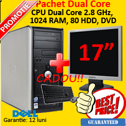 Pachet Dell GX520, Pentium Dual Core, 2.8Ghz, 1Gb, 80Gb + Monitor 17 inci diferite modele