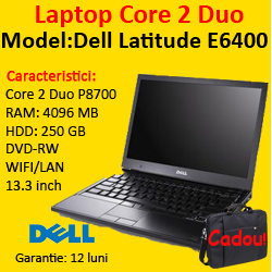 Laptopuri Second Hand Dell Latitude E6400, Core 2 Duo P8700, 2.53Ghz, 4Gb DDR2, 250Gb HDD, DVD-RW