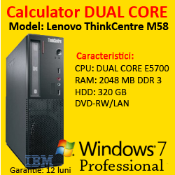 Licenta WIN 7 Pro + Calculator RENEW Lenovo M70e SFF, Pentium Dual Core E5700, 3.0GHz, 2Gb DDR3, 320Gb, DVD-RW