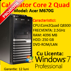 Windows 7 Pro + Acer M670G, Core 2 Quad Q8300, 2.5Ghz, 4Gb DDR3, 250Gb HDD, DVD-RW