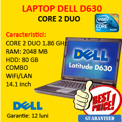 Laptip second Dell Latitude D630 Intel Core 2 Duo, 1.86 GHz, 2048 RAM, 80 hdd, combo