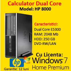 Windows 7 Home + HP Compaq Elite 8000 SFF, Pentium E5300 Dual Core, 2.6Ghz, 2Gb DDR3, 250Gb, DVD-RW