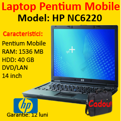 PROMOTIE: HP NC6220, Intel Pentium M, 1.73Ghz, 1536Mb DDR2, 40Gb, DVD-ROM, 14 inci