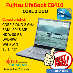 Laptop second Fujitsu Siemens LifeBook E8410, Intel Core 2 Duo, 2 Ghz, 2Gb, 80gb, DVD-RW