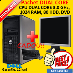 Computer sh Dell Optiplex GX620, Dual Core 3.0 GHz, 1 Gb, 80Gb, DVD-ROM + Monitor LCD