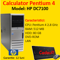 Unitate centrala HP DC7100 Tower, Pentium 4 2.8Ghz, 512Mb, 80Gb, DVD-ROM