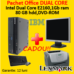 Unitate centrala IBM M57, Dual Core 1.8Ghz + LCD 17 grad A lux + Imprimanta sh Lexmark E350D