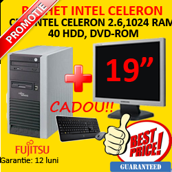 Unitate Fujitsu Scenic P320, Intel Celeron, 2.6ghz, 1Gb, 40Gb, DVD-ROM + Monitor LCD 19 inch