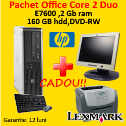 Computer HP DC7900, Core 2 Duo E7300, 2.66Ghz + LCD 17 inci + Imprimanta Laser Lexmark E350D