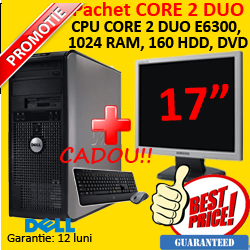 Computer Dell Optiplex 745, Core 2 Duo E6300, 1 Gb, 160Gb, DVD-ROM + Monitor 17 inch