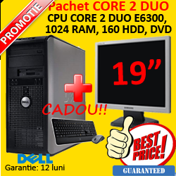 Calculator sh Dell Optiplex 745, Core 2 Duo E6300, 1 Gb, 160Gb, DVD-ROM + Monitor second hand 19 inch