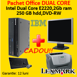 Computer IBM M58, Dual Core E2220, 2.4Ghz + Monitor 19 inci + Imprimanta Lexmark E350D