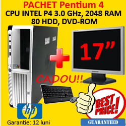 Computer HP DC7600, Intel Pentim 4, 3.0Ghz, 2Gb DDR2, 80Gb SATA, DVD-ROM + Monitor LCD 17 inci Diverse Modele