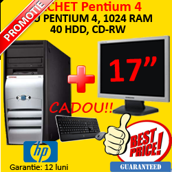 Unitate centrala COMPAQ D510, Intel Pentium 4, 2.8GHZ, 1GB DDR, 40GB, CD-RW + Monitor LCD 17 inch