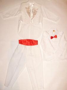 Costum de ocazie alb cu papion si brau rosu pentru baieti - 912'