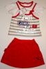 Fustita rosie cu tricou in dungi -