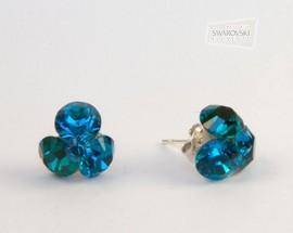 Cercei Argint 925 Tri Xilion 1.4 cm cu SWAROVSKI&reg; ELEMENTS Blue Zircone - Emerald