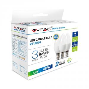 VT-2076 5.5W BEC LED PLASTIC LUMANARE ALB CALD 2700K  3PCS/PACK E14 Cod V-TAC7263