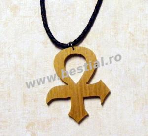 Medalion de lemn cu snur de piele Cruce Egipteana Model 3