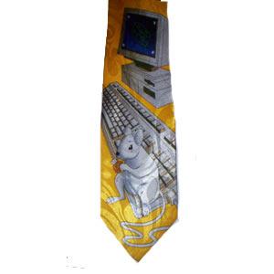 Cravata lata SORICEI LA COMPUTER (fond galben)