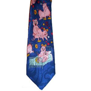 Cravata lata PORCUSORI ROZ (fond albastru)