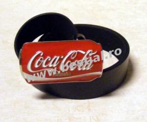 Curea neagra imitatie piele cu catarama Coca-Cola (JHN)