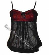 TOP DIN DANTELA NEAGRA SI SATIN ROSU DS/TS/7109