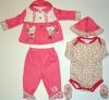 Pijama bebe roz - Party tea - cu body cu floricele - Hainute Bebelusi