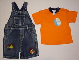 Salopeta de blugi cu tricou portocaliu - Hainute copii