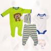 Compleu - salopeta verde, pantaloni, body si fes -