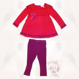 Costumas - rochita rosie si colanti in dungi  -  Hainute copii