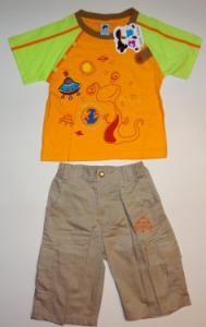 Costum - pantaloni trei sferturi bej si tricou orange - OZN - Haine copii