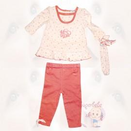 Costum - bluzita cu floricele si pantalonasi roz -  Hainute bebelusi