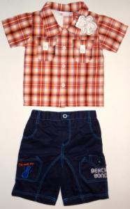 Costum - pantaloni trei sferturi si camasuta carouri portocalii - Haine copii