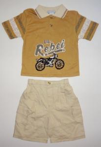 Costum - pantaloni trei sferturi si bluzita maro cu guleras - Rebel - Haine copii