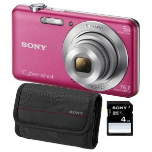 Aparat foto digital Sony DSC-W710, 16MP, Pink + Card SD 4GB, Husa