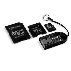 Card MicroSD Kingston 4 GB, kit 2 adaptoare, USB reader