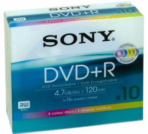 DVD+R 16x Sony 4.7GB, 10 pack slimcase color, 10DPR120BSLX