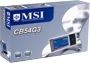 Wireless PCMCIA adapter MSI CB54G3, 54Mbps, 802.11b/802.11g, 2.4Ghz, 64/128-bit WEP, WPA