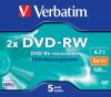 VERBATIM DVD-RW, 2x, 4.7GB, Matt Silver, Jewel Case  (43234)