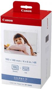 Hartie foto KP-108IN, 10x15 cm, 108 pag. + 3 riboane color pentru Selphy CP520/CP530