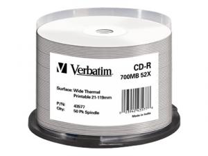VERBATIM CD-R 52x 700MB wide thermal printabile spindle 50