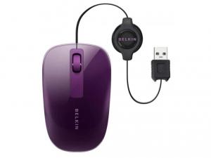 Mouse Belkin Confort, cablu retractabil, USB, aubergine, F5L051QQOBD