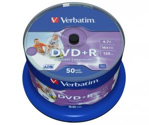 VERBATIM DVD+R 16x, 4.7GB, printabil, no ID, spindle 50 bucati (43512)