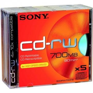 Sony CD-RW 700MB Jewel Case, pachet 5 buc.