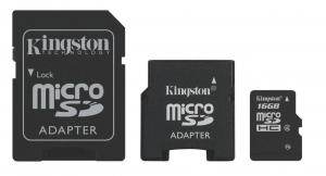 MICRO SECURE DIGITAL CARD 16GB Micro-SD, SDHC Clasa 4, 2 adaptoare, Kingston SDC4/16GB-2ADP