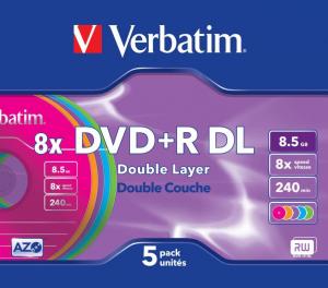 VERBATIM DVD+R DL, 8X, 8.5GB, diverse culori, Jewel Case (43682)